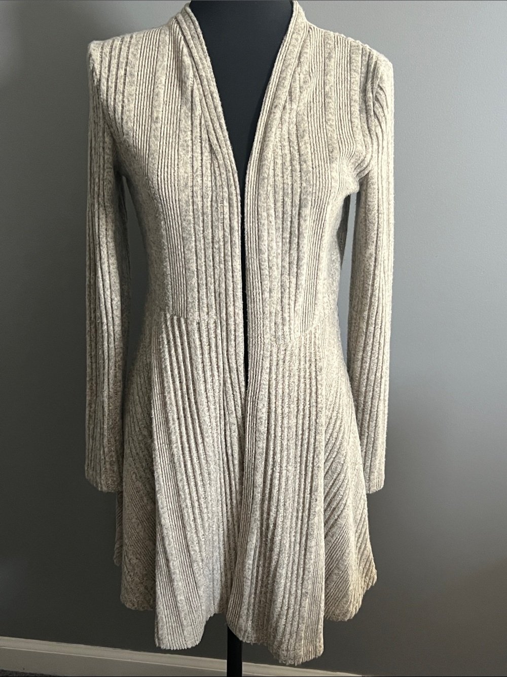 Women's Cream/Taupe Ribbed Open-Front Knit Cardigan